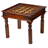 Embossed Antique Brass work Fitted Solid wood Indian Side Table Brown 60x40x75cm